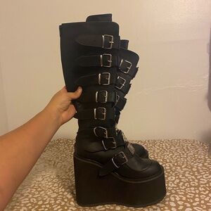 Demonia Black Platform Buckle Boots